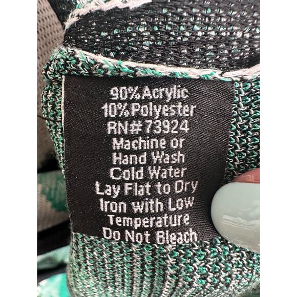 Misook Sweater Womens Large Green Cardigan Jacket Abstract Artsy Career Preppy - Picture 9 of 13